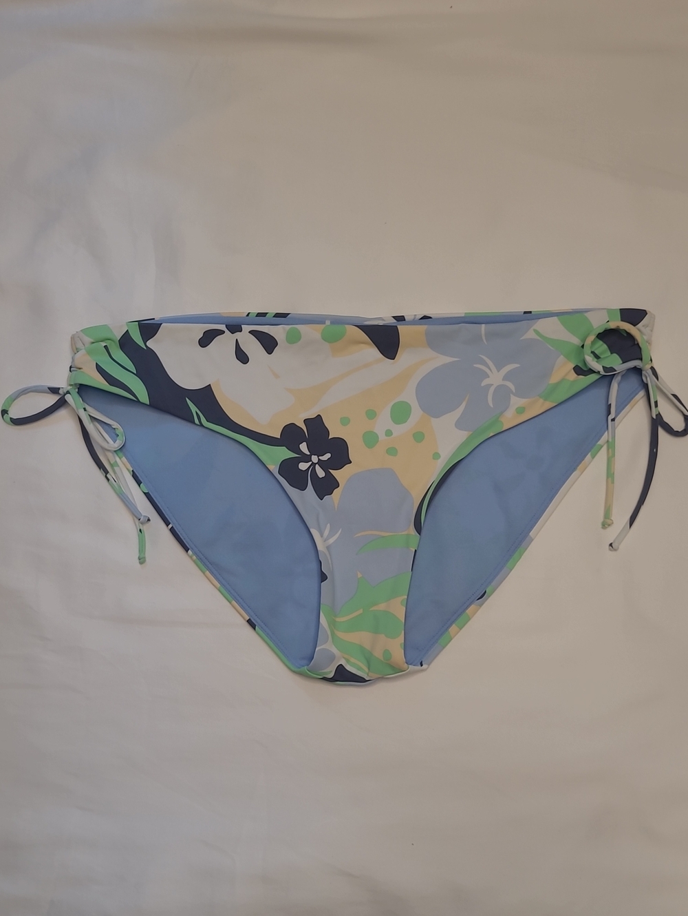 Roxy Floral Tie-Side Bikini Bottom in Light Blue, Navy and Green